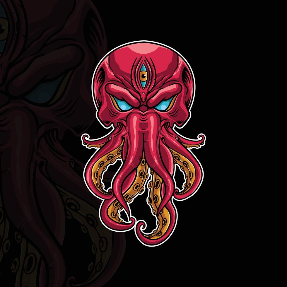 Vector illustration octopus character with skull head.