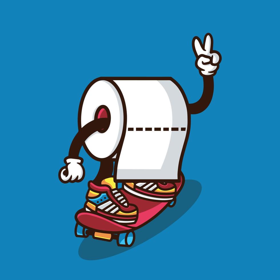 Cute character Tissue Roller. Tissue characters with skateboards. vector