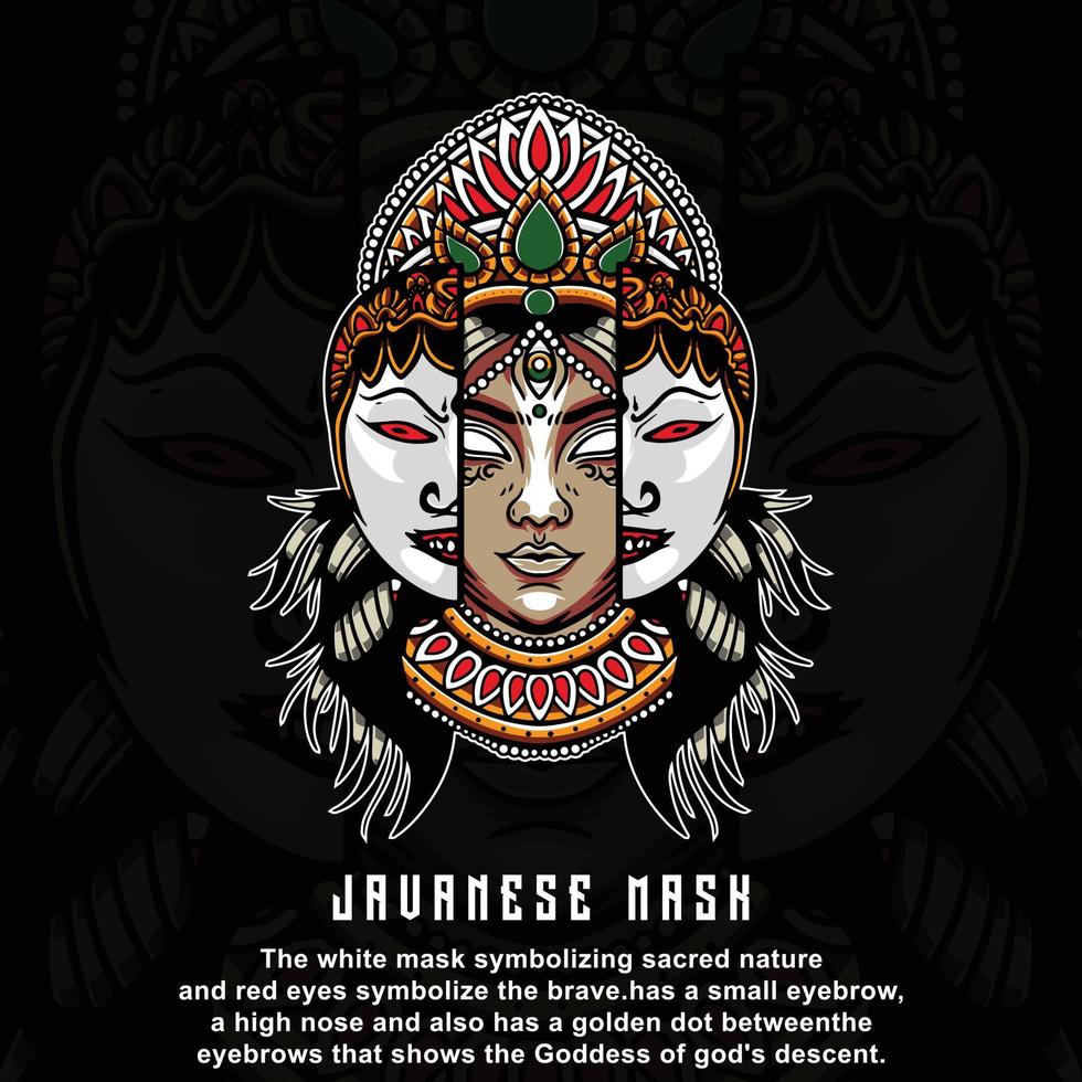 Vector illustration woman character with  Javanese mask.