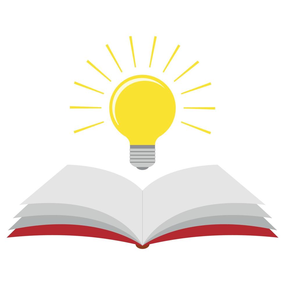 Open book with light bulb on white background. vector