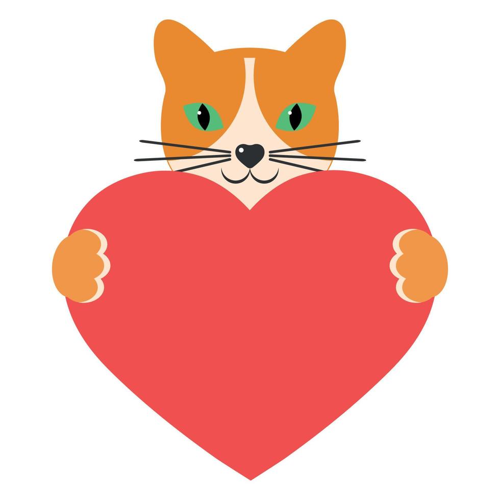 Illustration of a cute ginger cat with a heart vector