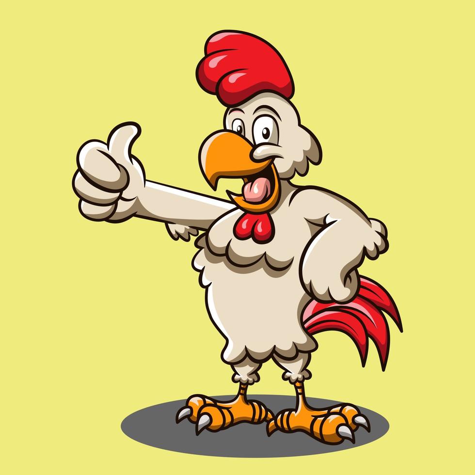 dibujos animados de pollo feliz pulgar hacia arriba con cara de sonrisa vector