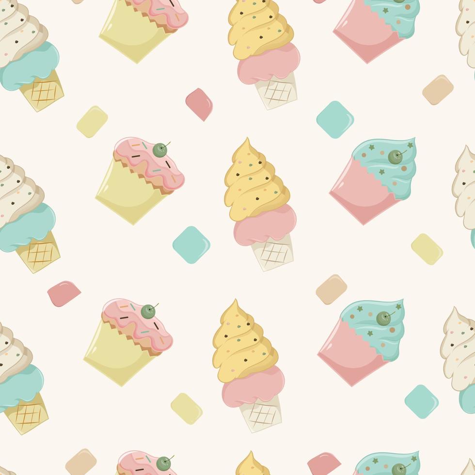 seamless pattern with cute ice cream in pastel color background vector