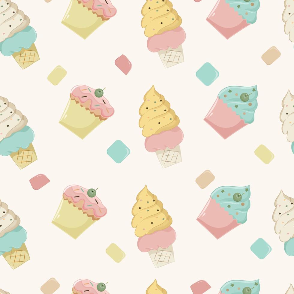 patrones sin fisuras con lindo helado en fondo de color pastel vector