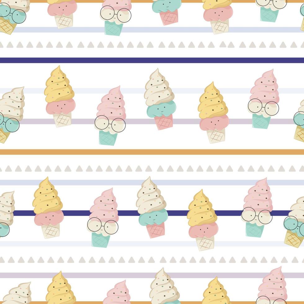 seamless pattern with cute ice cream in pastel color background vector