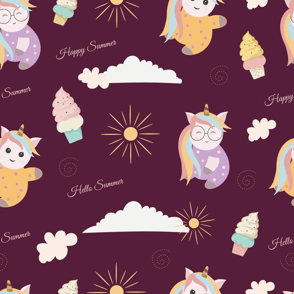 seamless pattern with cute unicorn in pastel color background vector