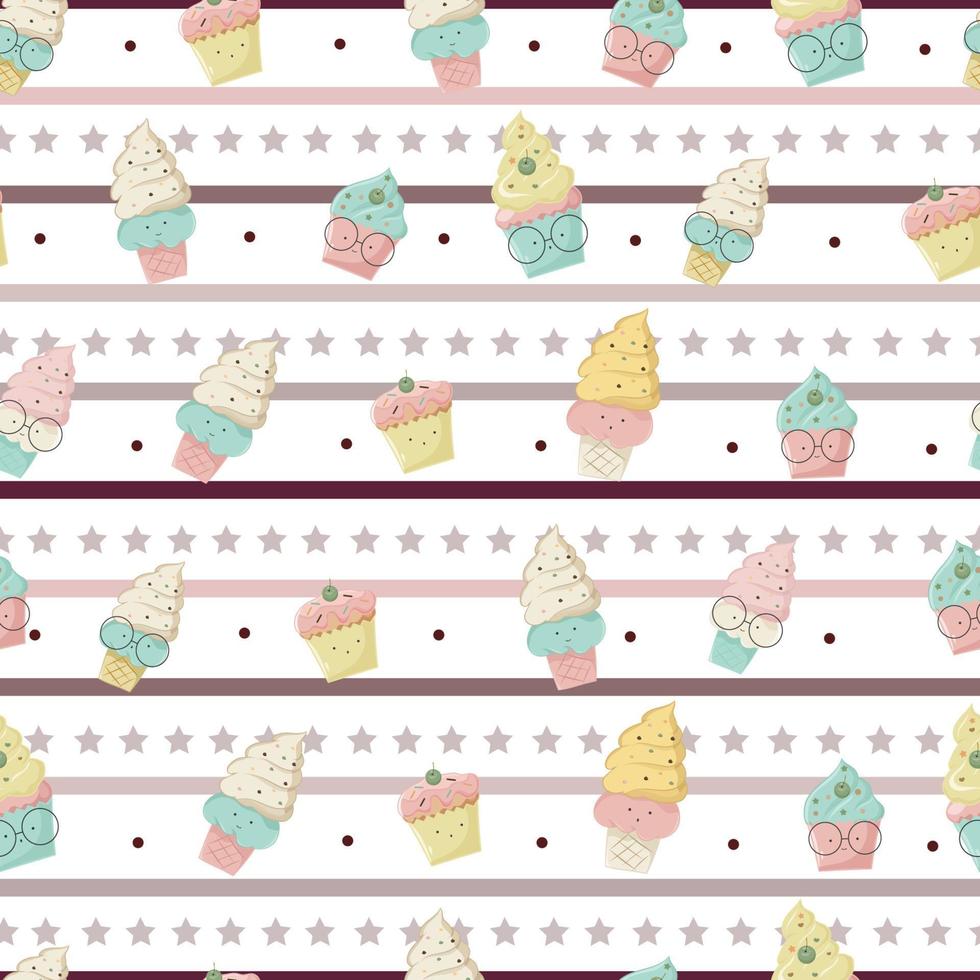 seamless pattern with cute ice cream in pastel color background vector