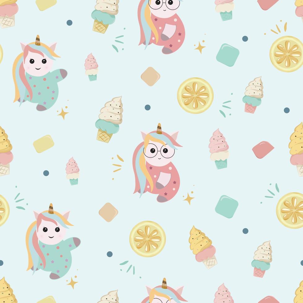 seamless pattern with cute unicorn in pastel color background vector