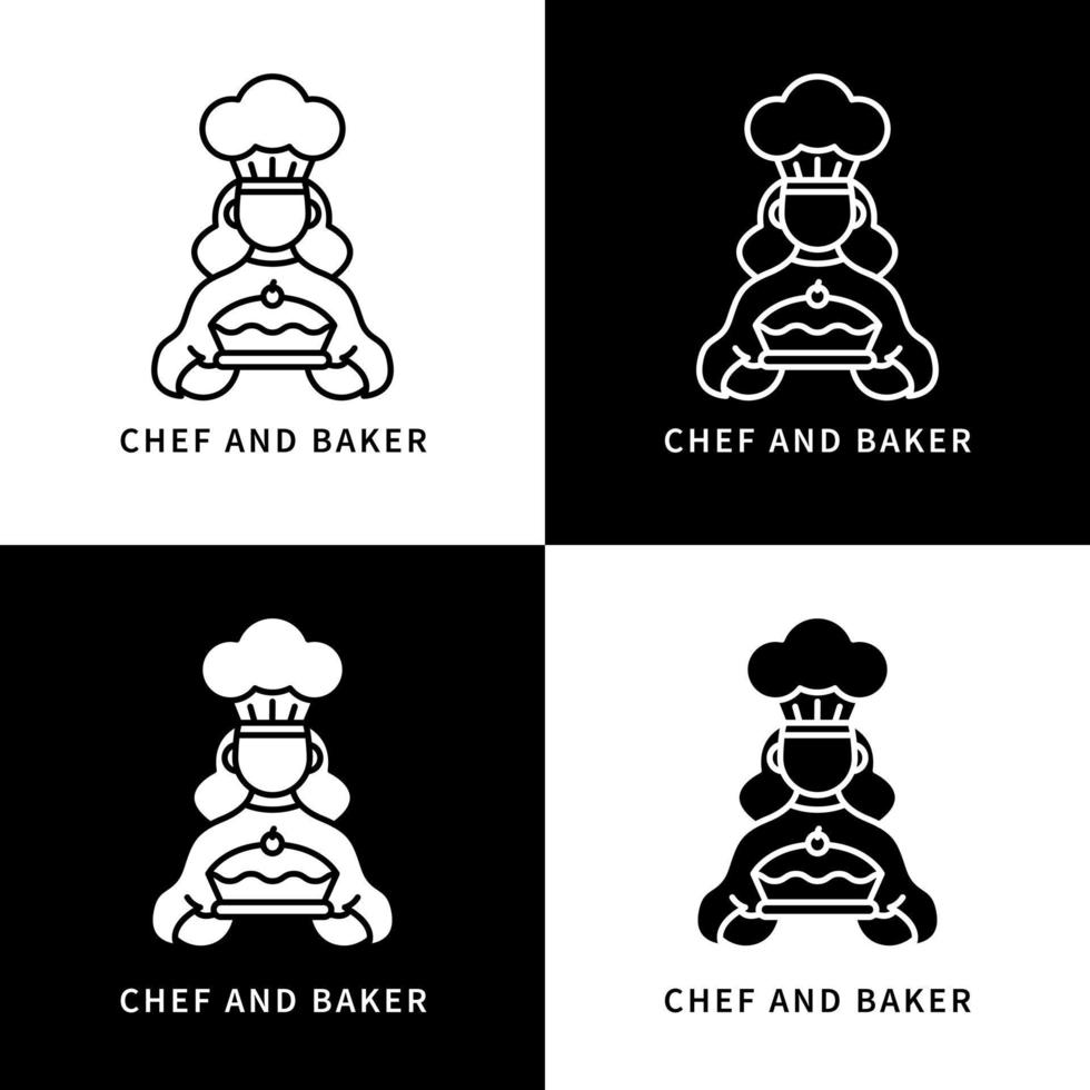 conjunto de iconos de chef y panadero. diseño de vector de logotipo de empresa de postres y panadería. símbolo del trabajador de pastelería