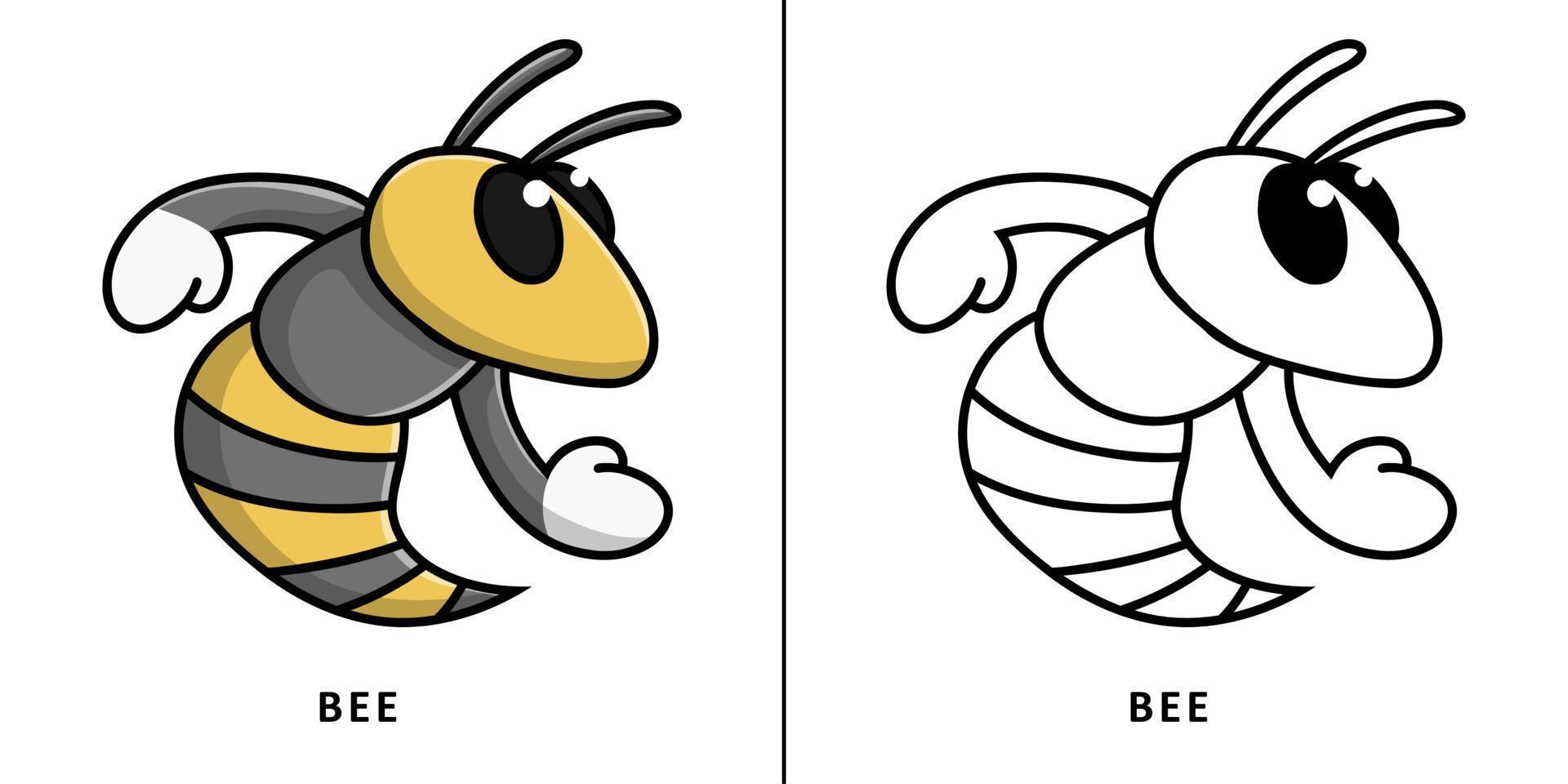 Bee Cartoon Icon. Insect Symbol Vector Kids Coloring Book