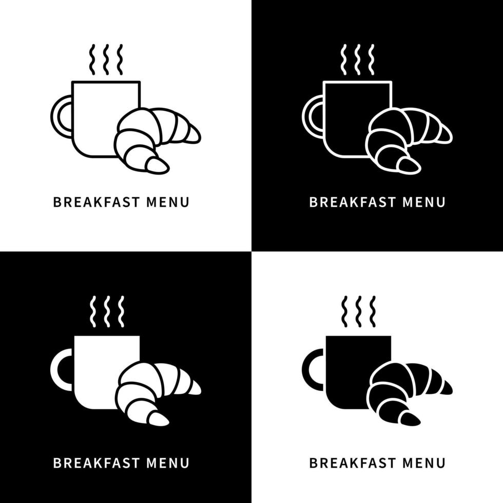 icono de croissant y bebida caliente. logo del menú de postres y desayunos. símbolo de vector de pastelería y panadería