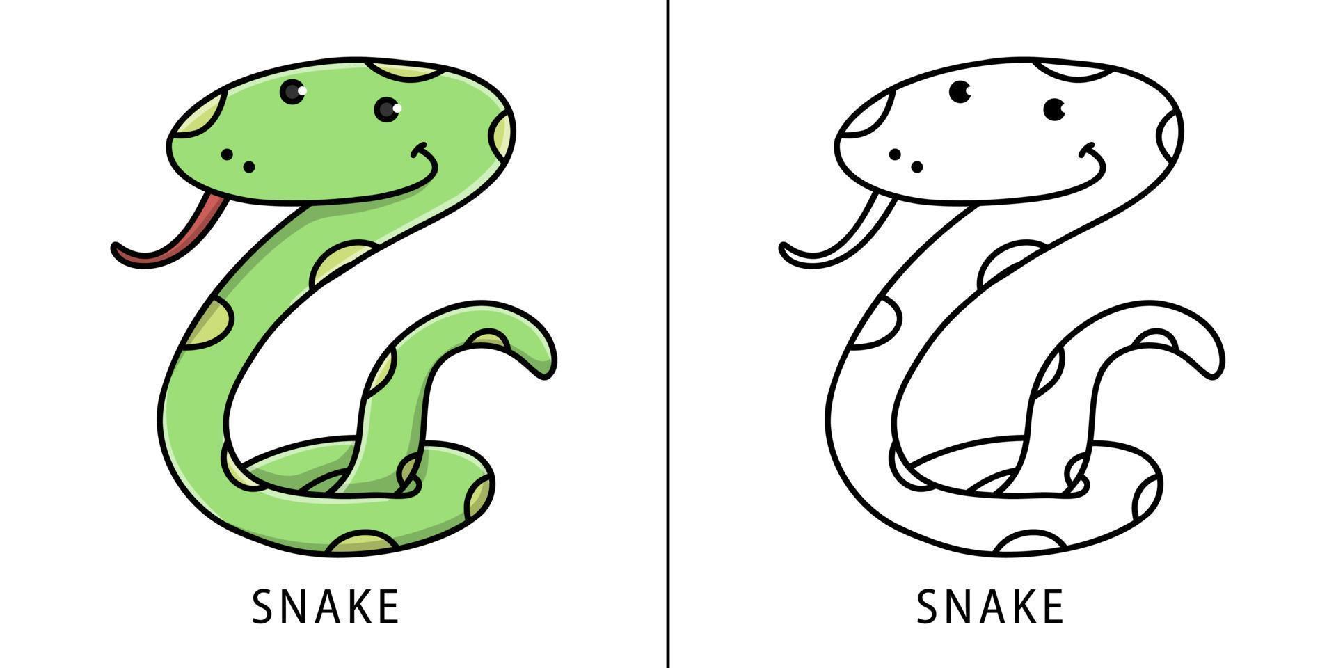 dibujos animados de icono de serpiente. animal reptil personaje símbolo vector niños libro para colorear