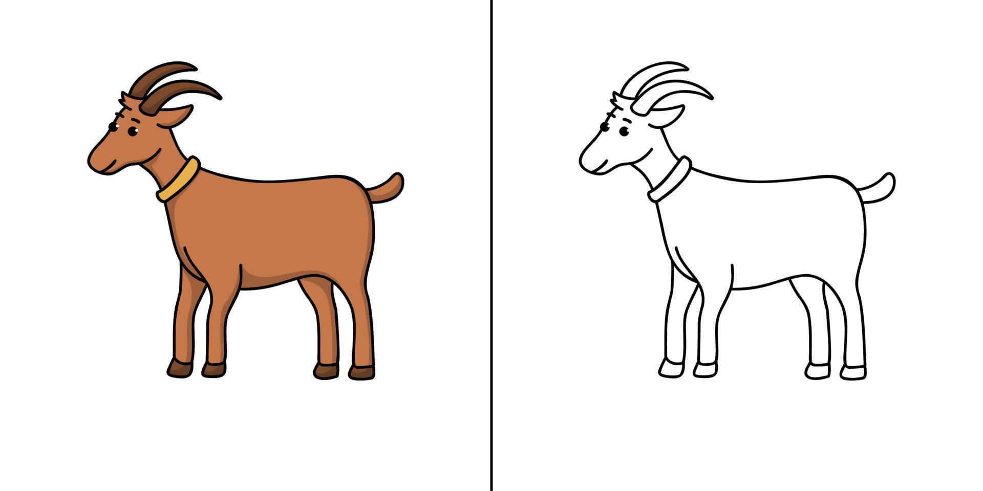 Goat Icon Cartoon. Animal Farm Mascot Symbol Vector Kids Coloring Book