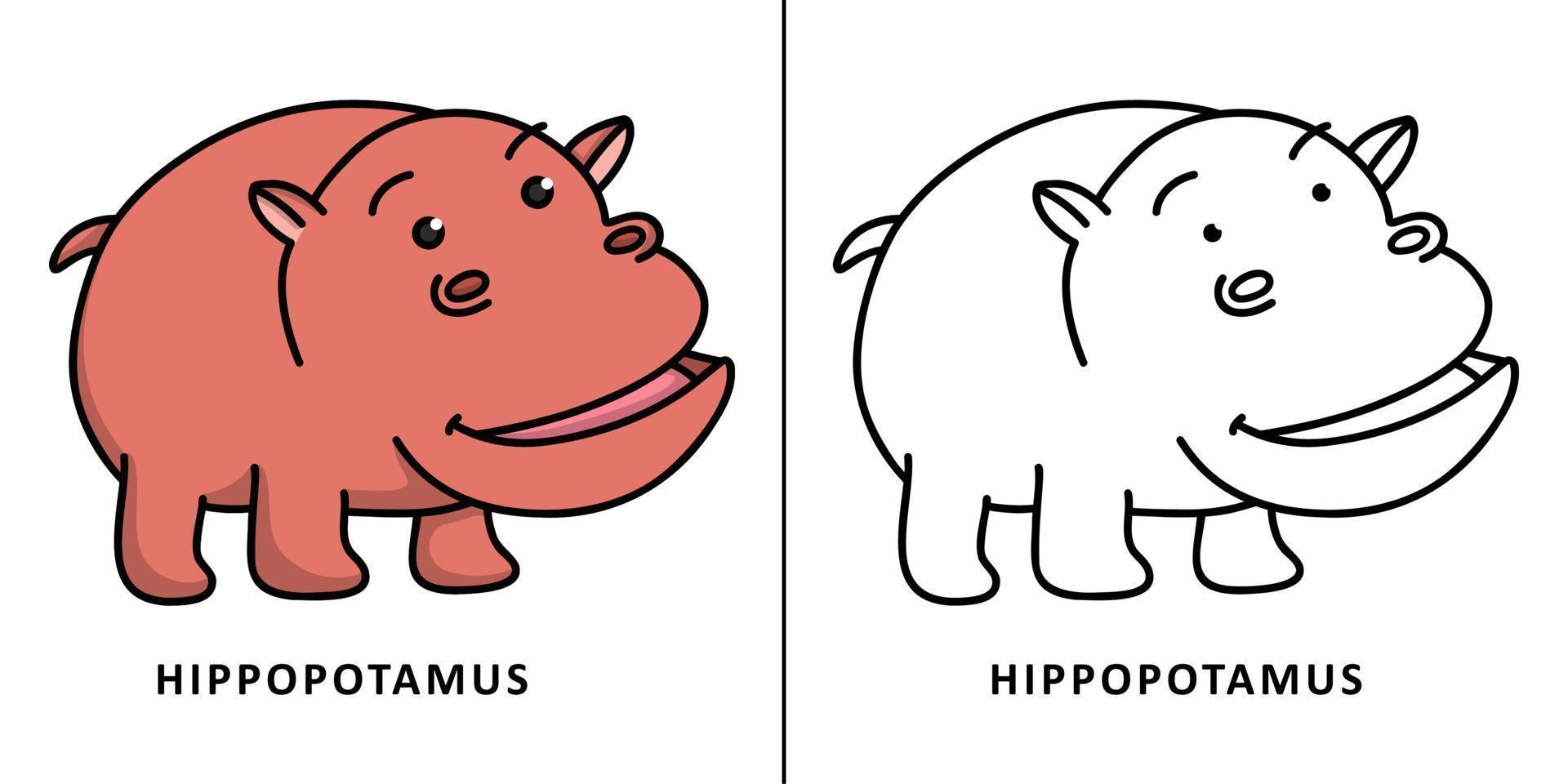 dibujos animados de icono de hipopótamo. mamífero símbolo vector niños libro para colorear