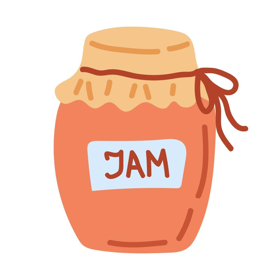 Jar of jam Doodle style Cozy autumn. Flat vector illustration