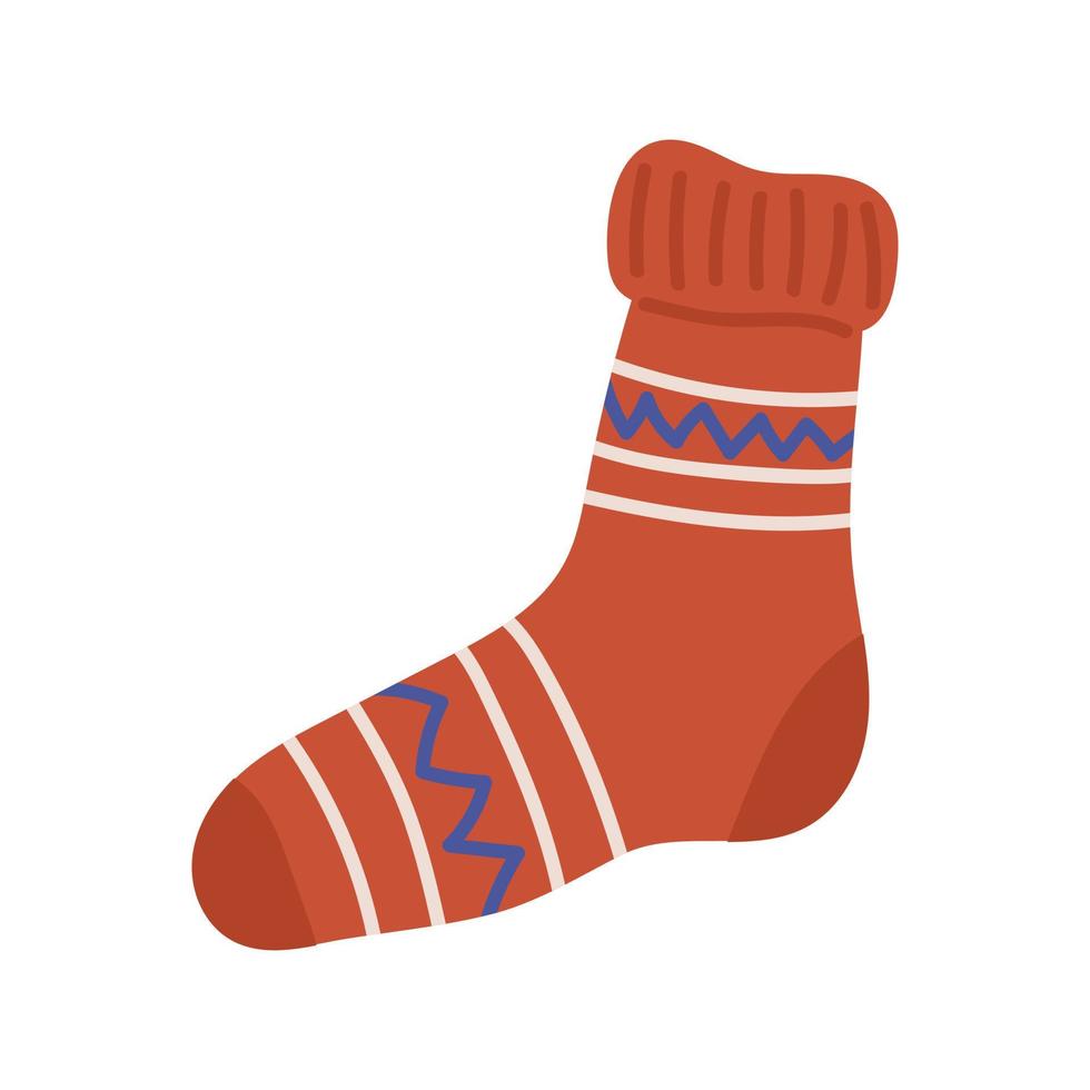 Knitted Sock Doodle style Cozy Autumn. Flat vector illustration