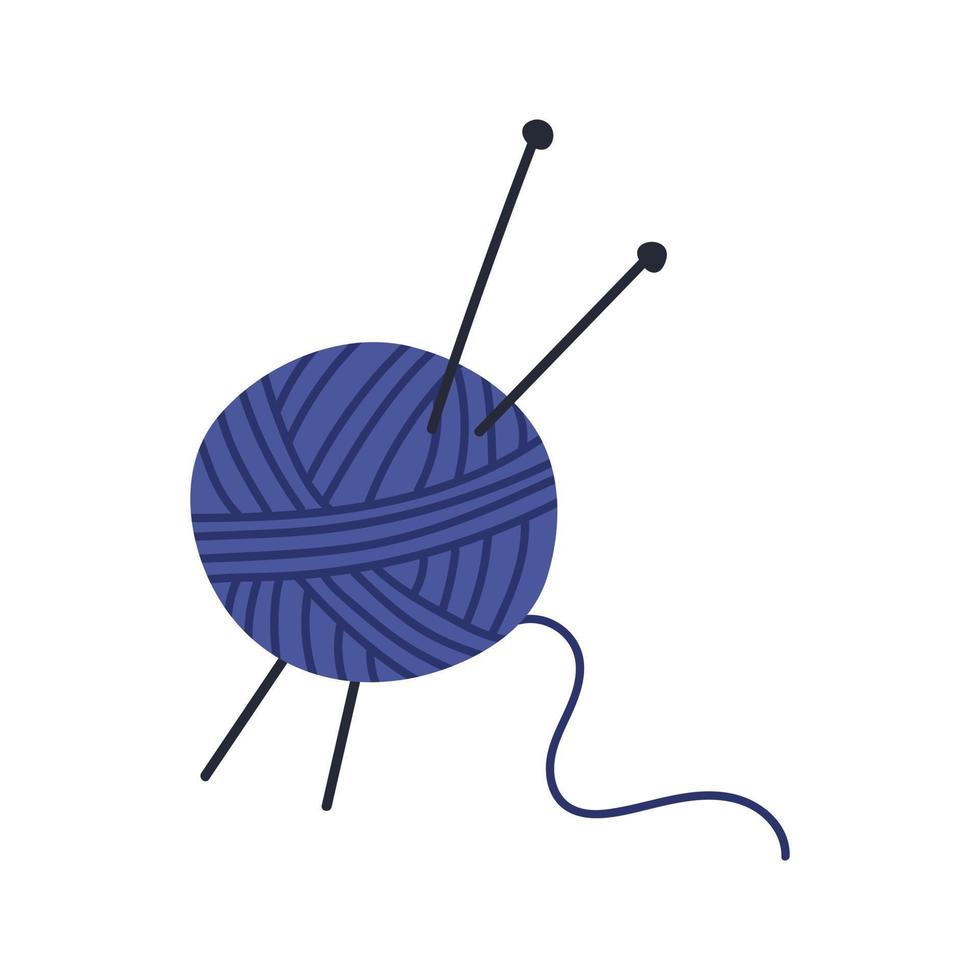 A ball of thread with knitting needles. Doodle style. Cozy autumn. Flat vector illustration