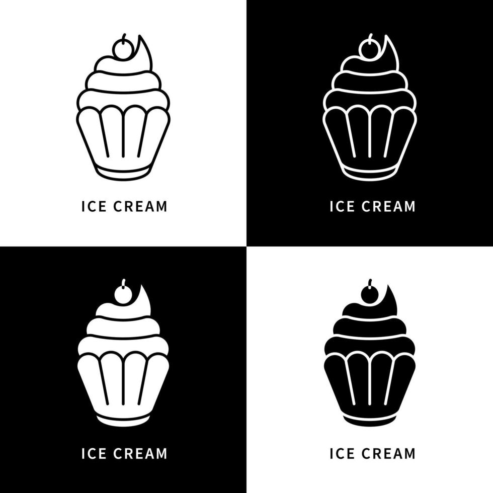 Ice Cream Icon Set. Meal and Food For Dessert Logo Vector Design. Appetizer Cupcake Symbol