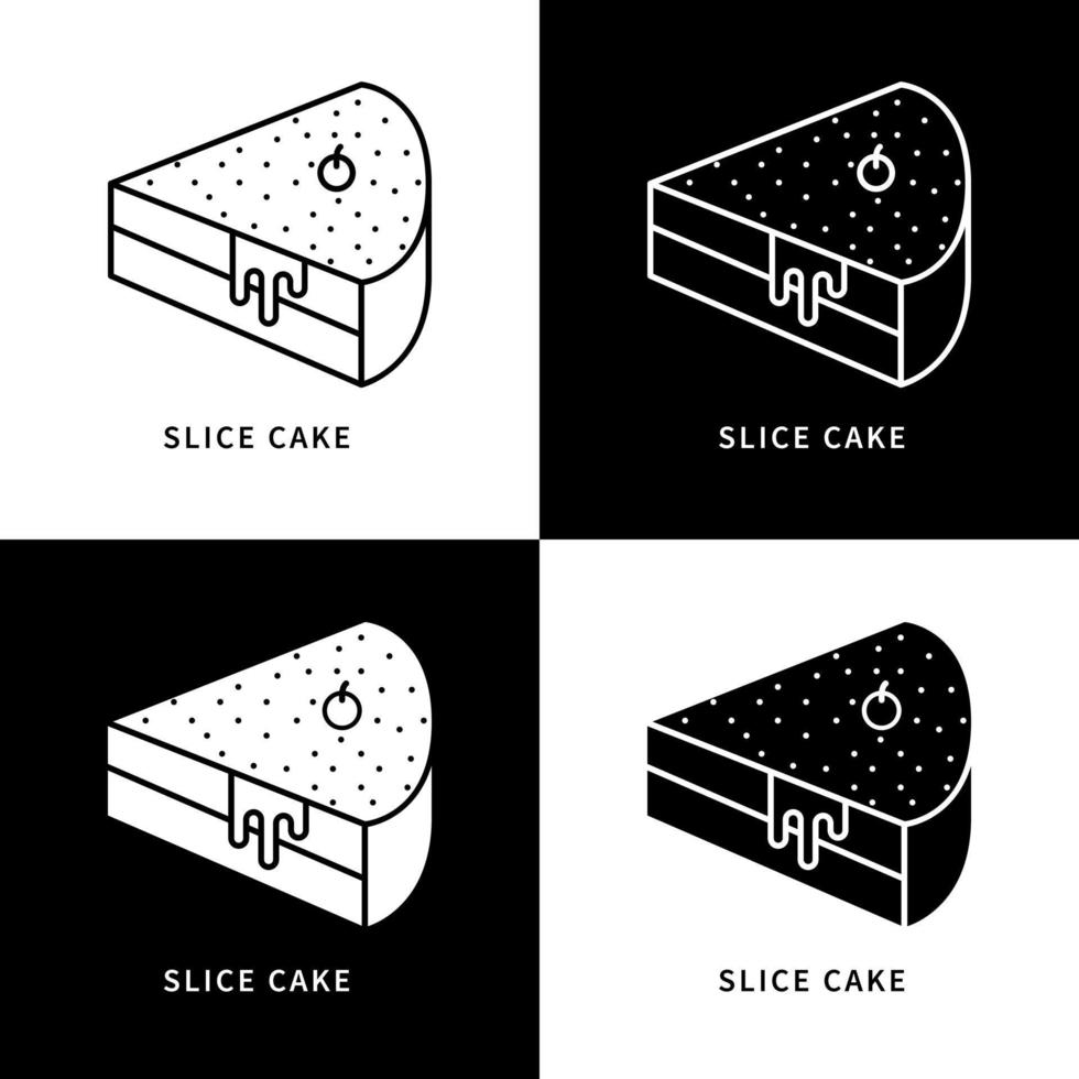 icono de rebanada de pastel. logo de postre y pastel de cumpleaños. símbolo de vector de pastelería y panadería