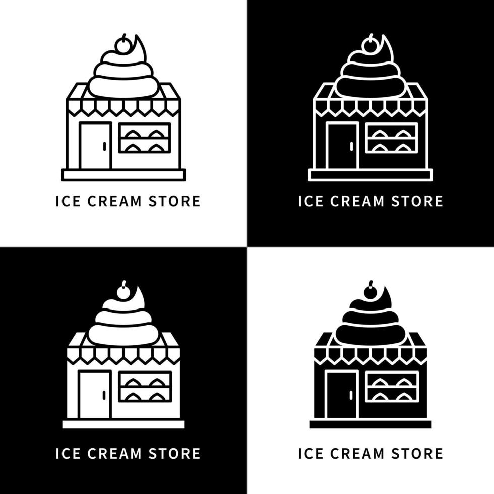 conjunto de iconos de tienda de helados. postre dulce y diseño de vector de logotipo de negocio de comida láctea. símbolo de panadería y tienda