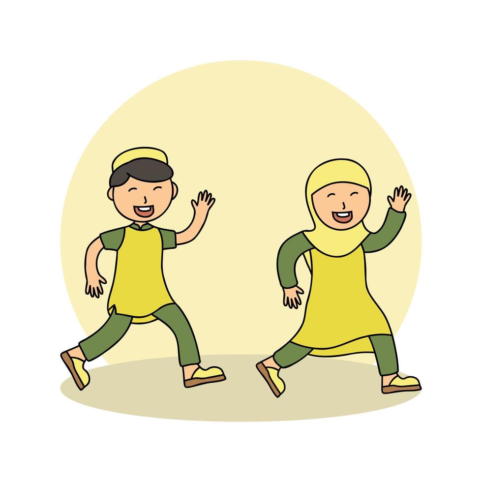 Muslim Kids Icon Cartoon. Young People Character Symbol Vector