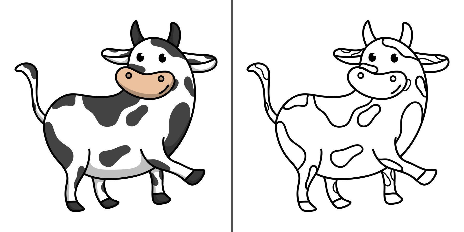 dibujos animados de icono de vaca. mamífero carácter símbolo vector niños libro para colorear