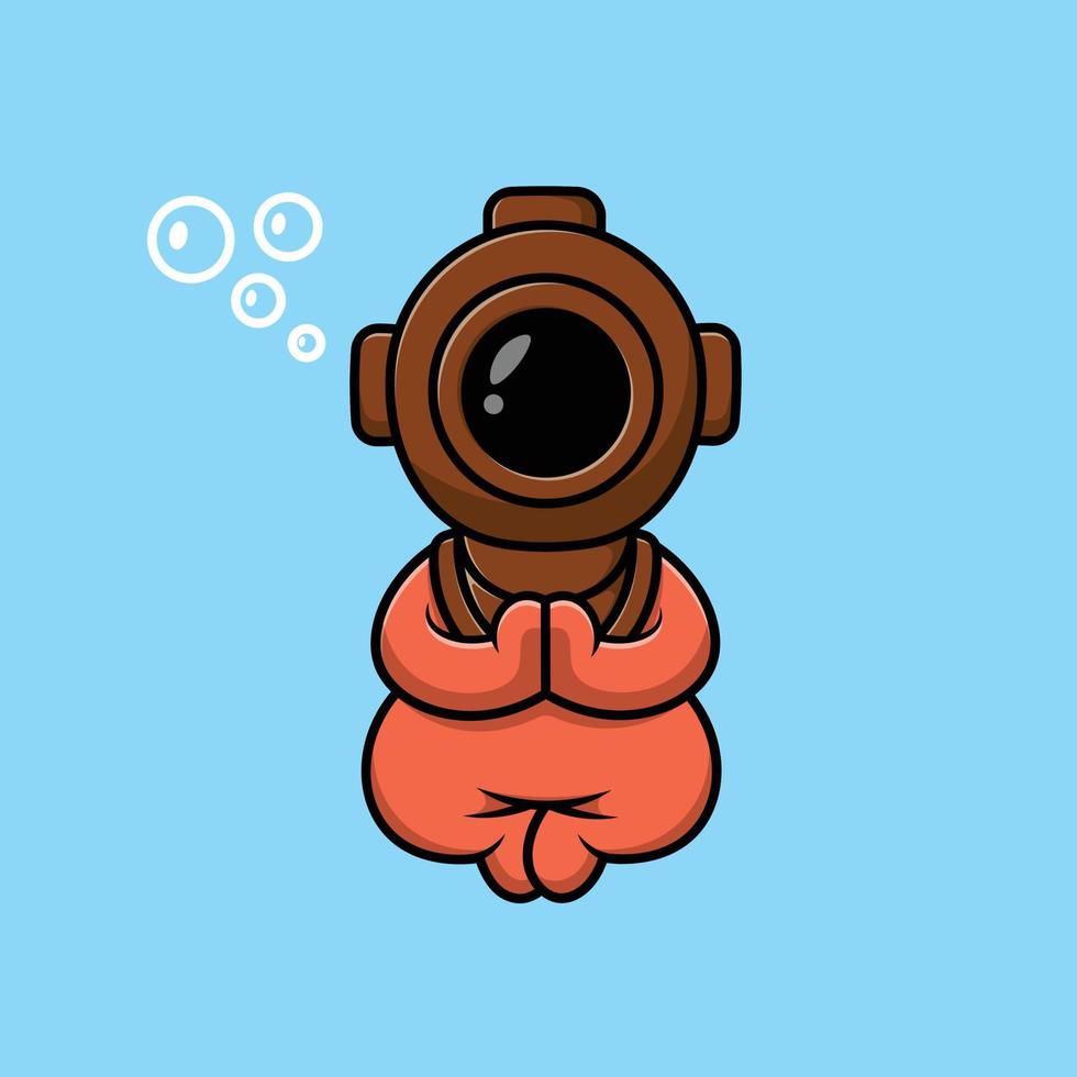 Cute Diver Meditation Cartoon Vector Icon Illustration. Science Nature Flat Cartoon Concept