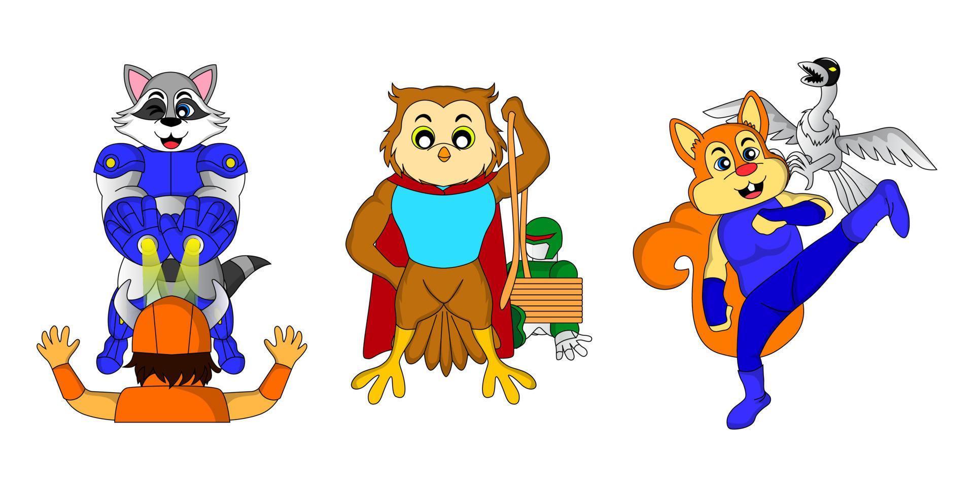 superhero animal illustration set, cartoon, owl and squirrel defeating the  enemy, great for comics, children's book illustrations, games, characters,  printing, t-shirts, web, mobile apps and more 9749964 Vector Art at Vecteezy