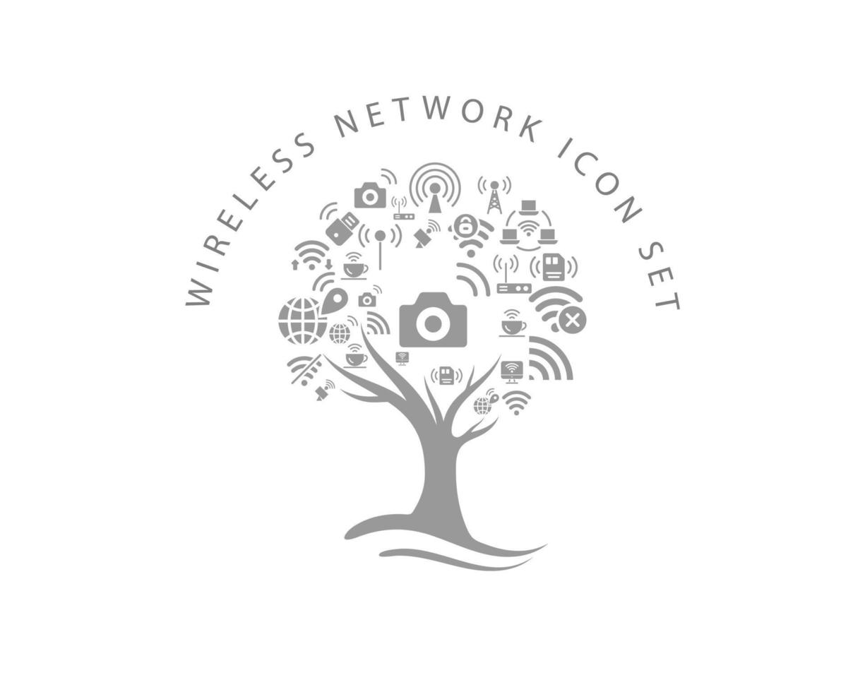 Wireless network icon set on white background vector