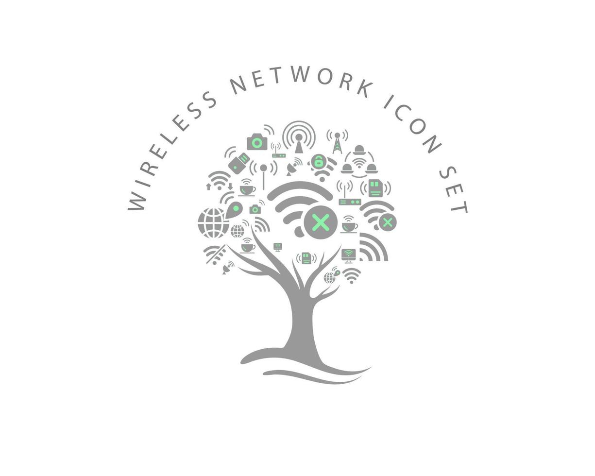 Wireless network icon set on white background vector