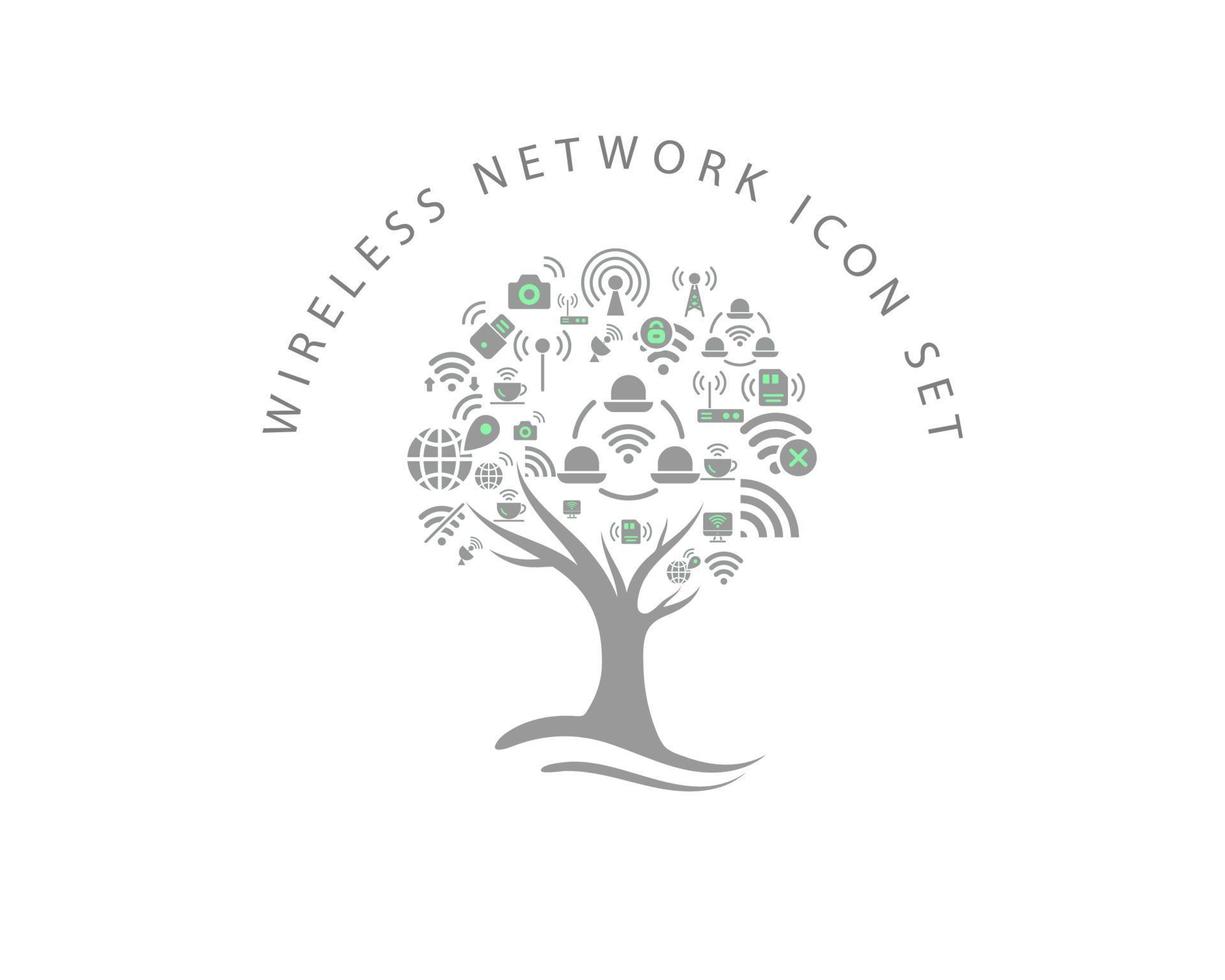 Wireless network icon set on white background vector