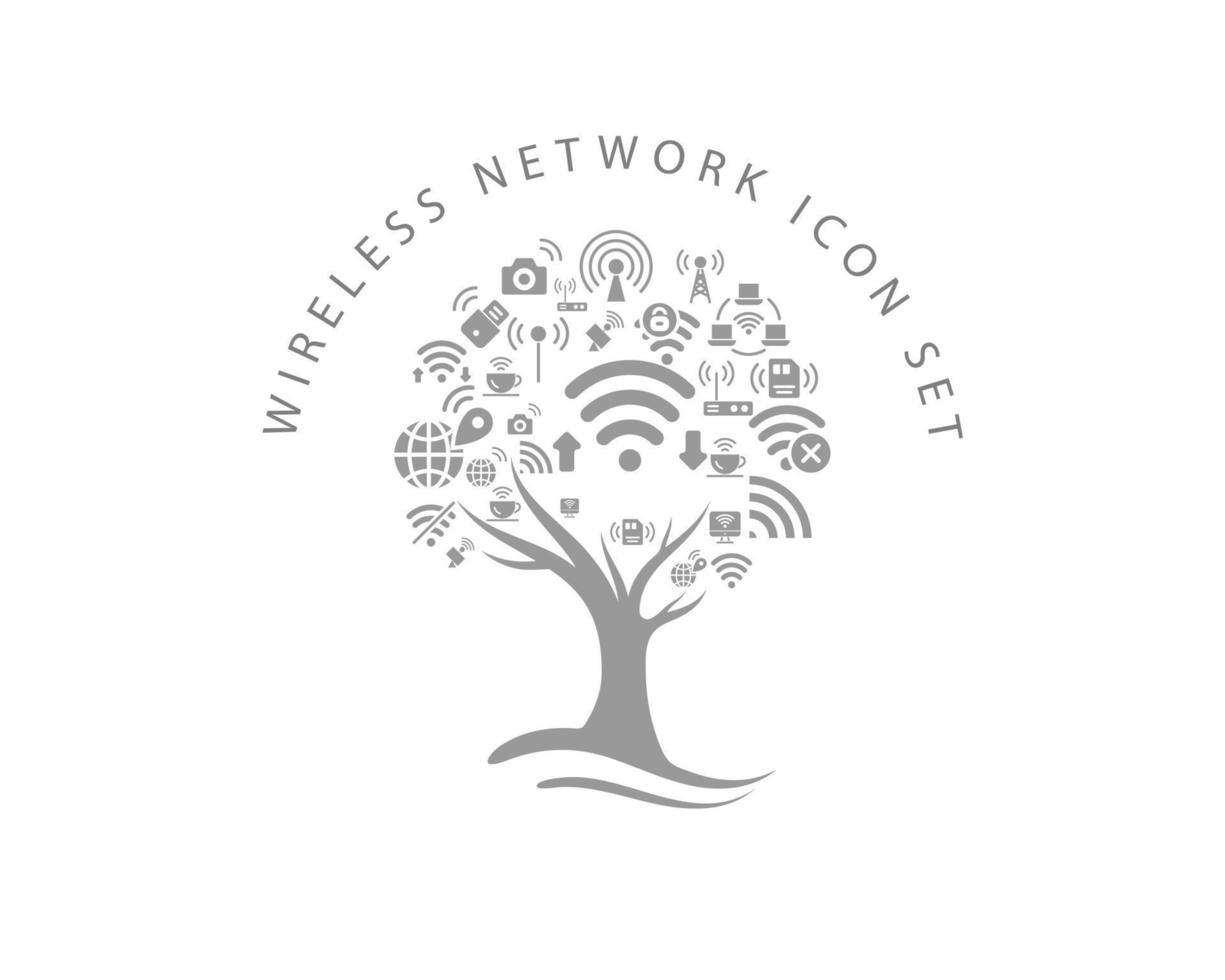 Wireless network icon set on white background vector