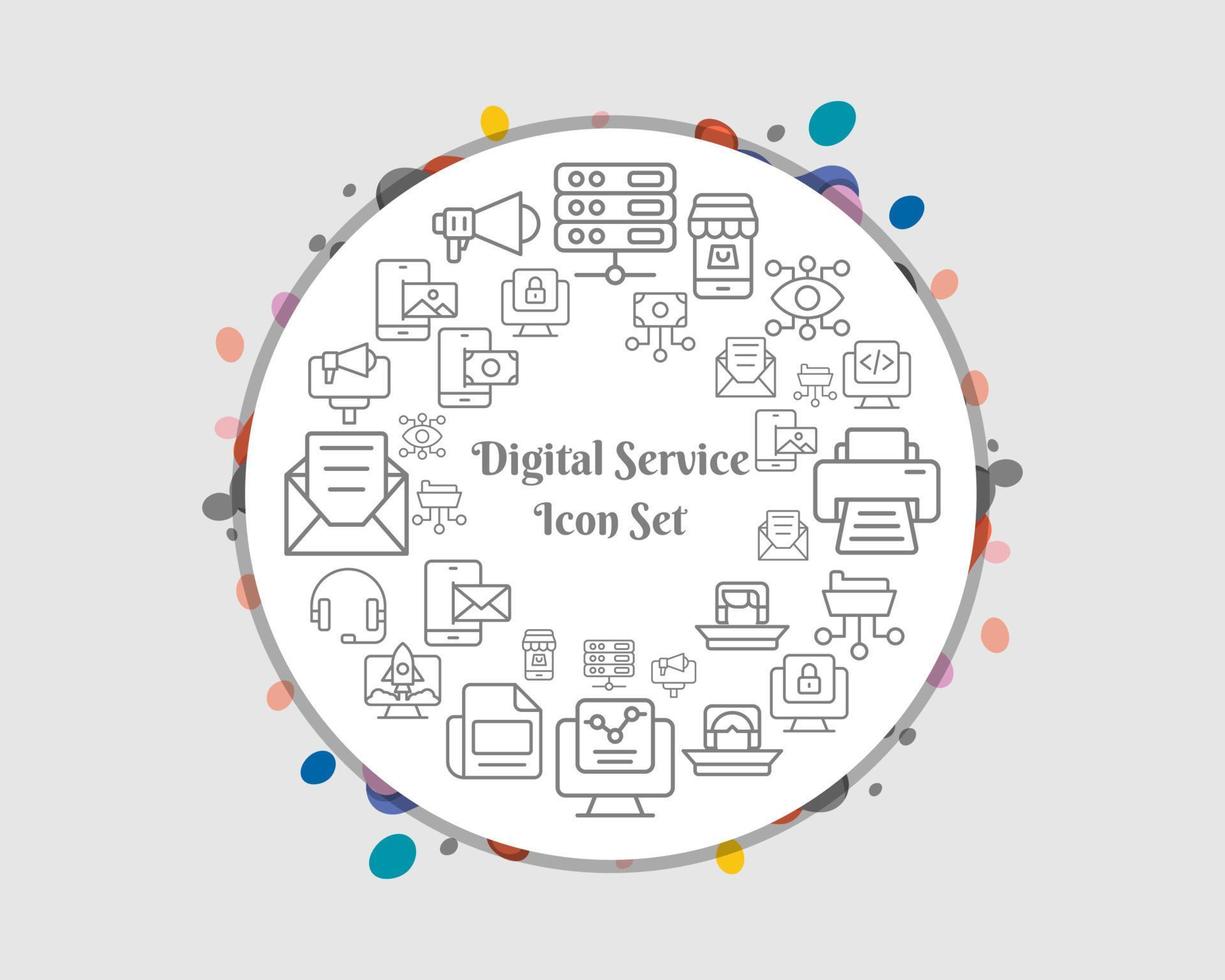 conjunto de iconos de servicios digitales sobre fondo blanco vector