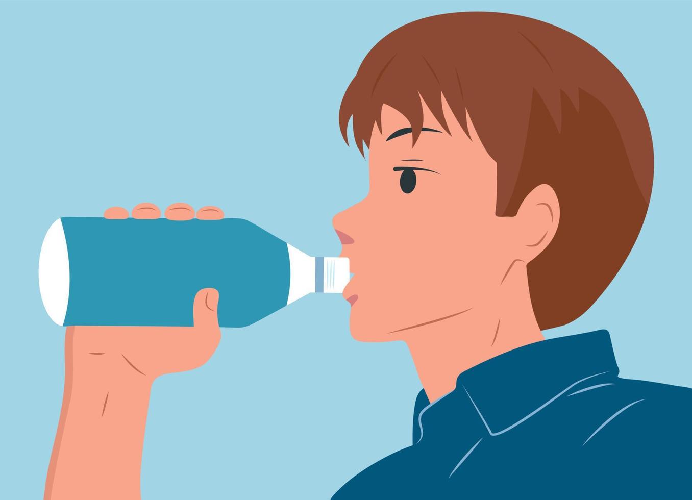 The guy drinks water from a bottle. Vector flat illustration.