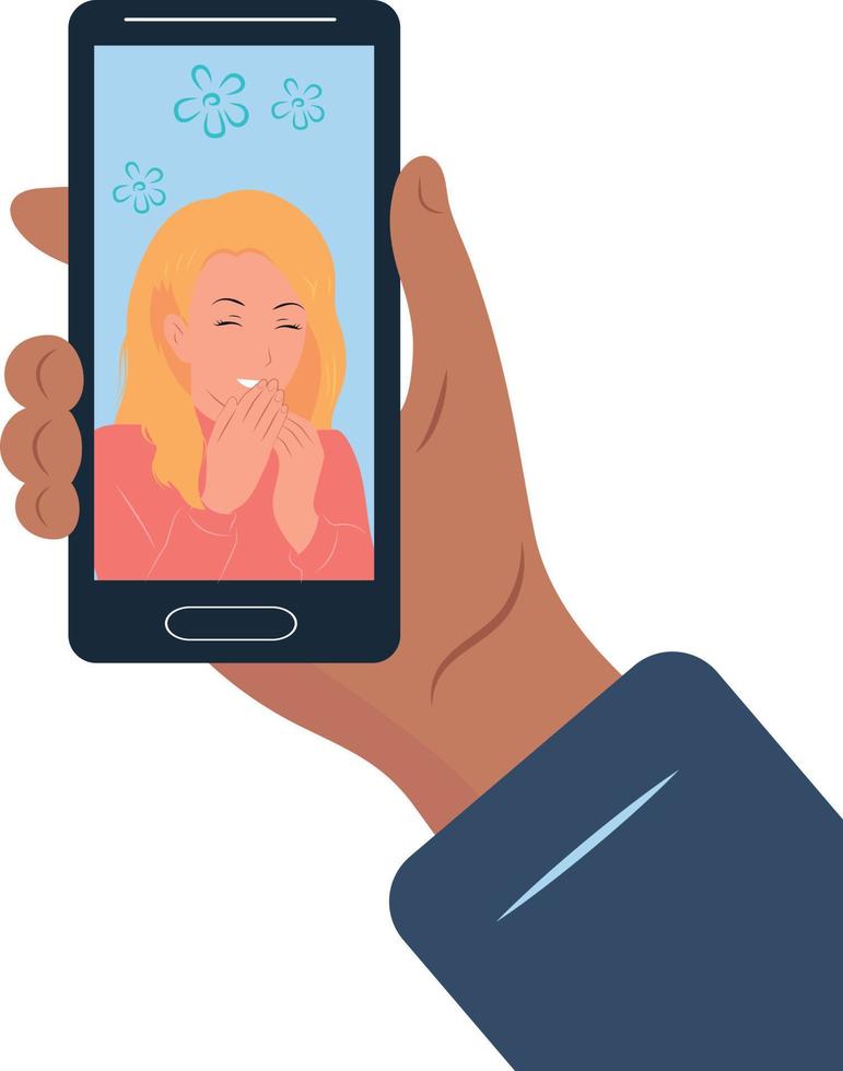 online work, friendship with a girl. Telephone communication. Vector flat.