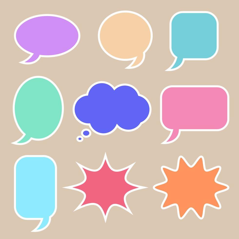 blank colorful speech bubbles set isolated on brown background vector