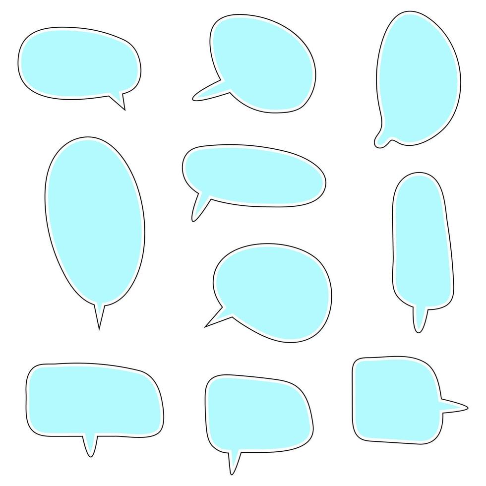 blank blue speech bubbles set isolated on white background for cartoon talks and doodles decoration vector