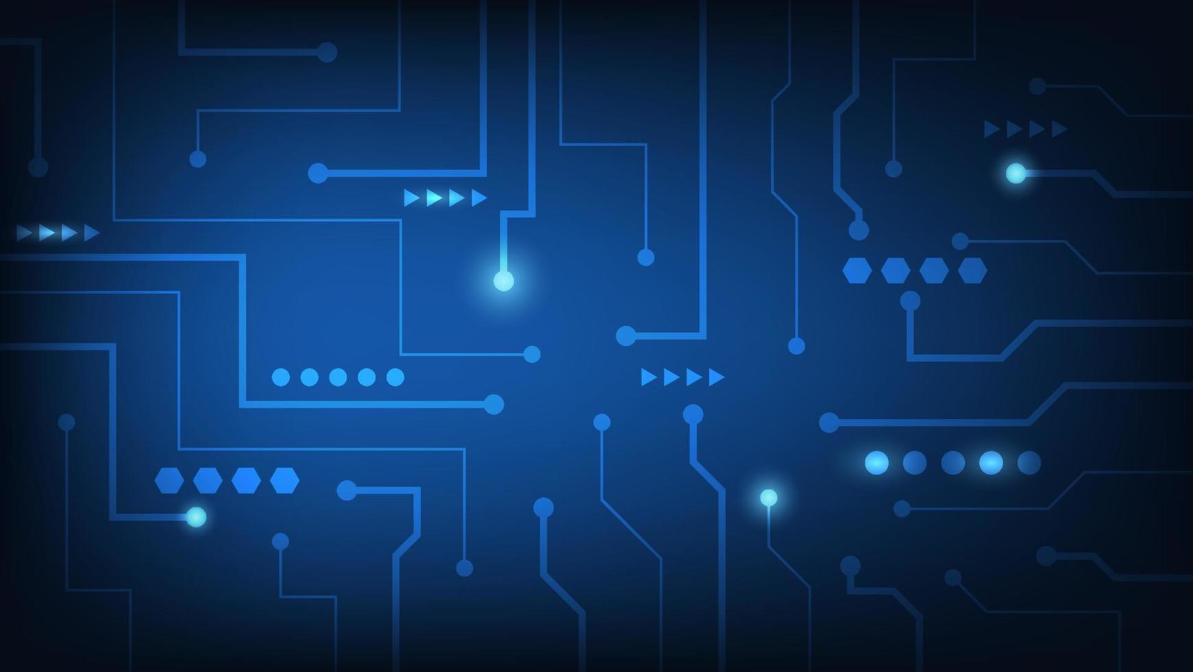 Hi tech digital circuit board. AI pad and electrical lines connected on blue lighting background. futuristic technology concept vector