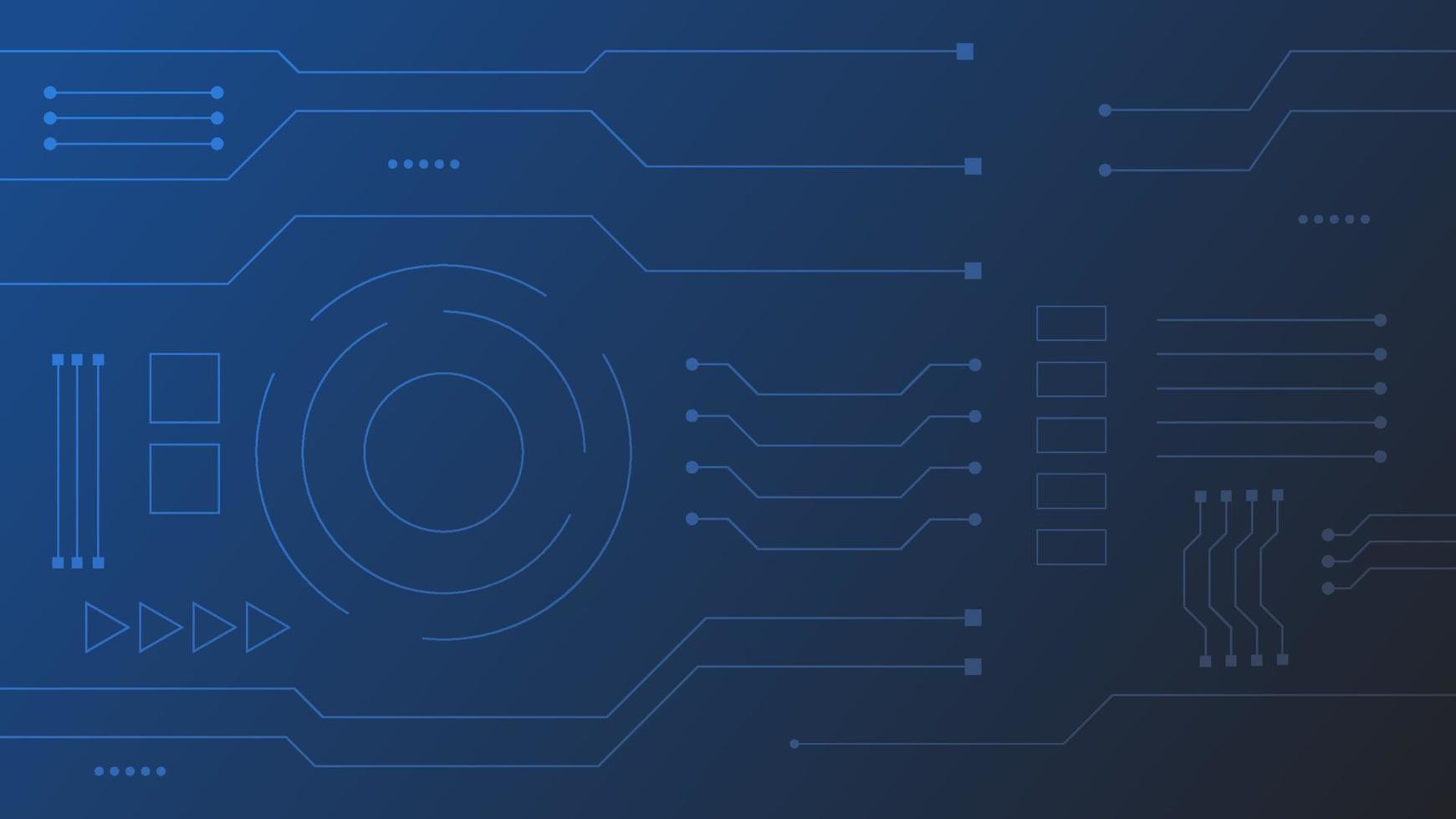 Hi-tech digital circuit board. futuristic AI pad and electrical lines connected on blue lighting background vector