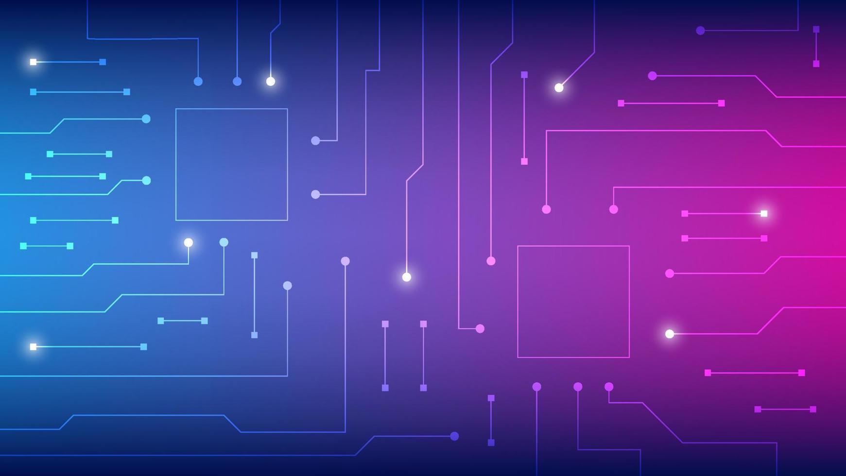 Hi tech digital circuit board. AI pad and electrical lines connected on blue and pink lighting background. futuristic technology concept vector