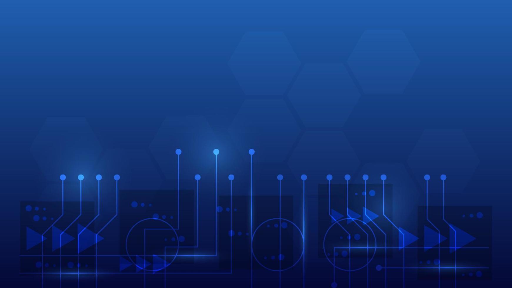 Hi-tech digital circuit board. futuristic AI pad and electrical lines connected on blue lighting background vector