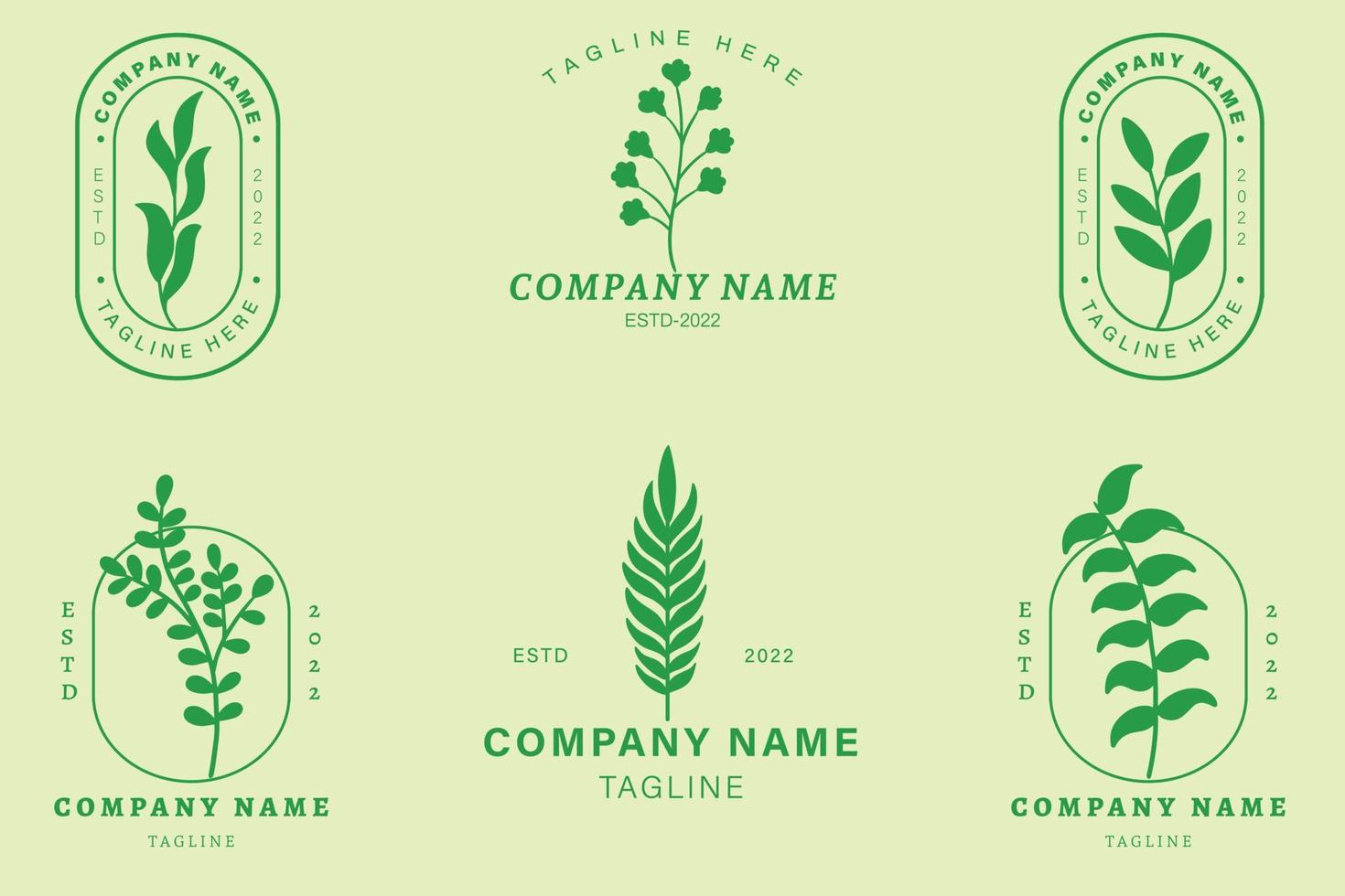 hoja verde minimalista deja estilo de colección de logotipos tropicales verde pastel. vector