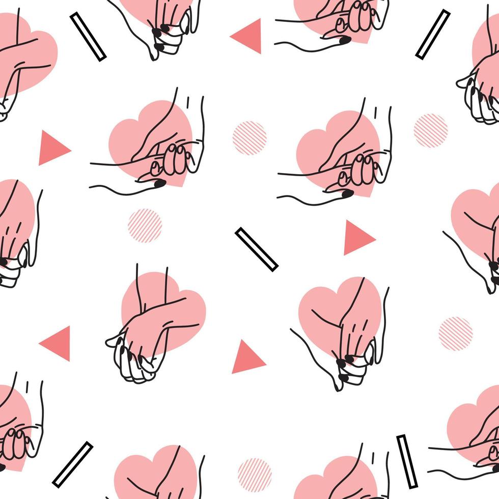 Women Girl Hand Love Gesture with Abstract Black and Pink Object Hearth Flat Line Art Illustration White. vector