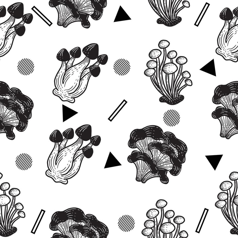 Black and White Set Mushroom Healthy Food Engraved Hand Drawn Random Black Object Outline illustration White. vector