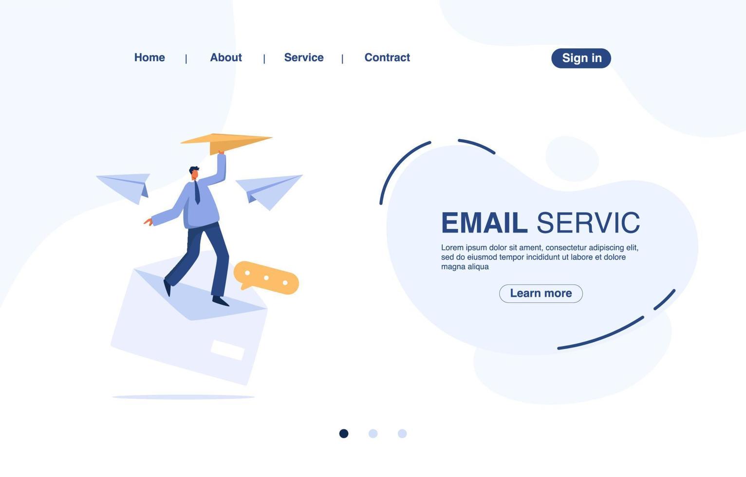 Email service landing page with letter envelope on computer desktop. Web template banner vector