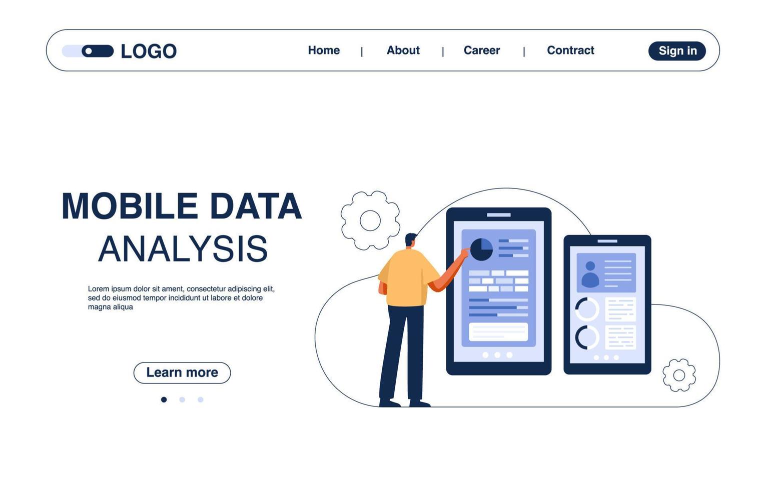 Mobile Data analysis landing page. web banner template. Vector illustration.