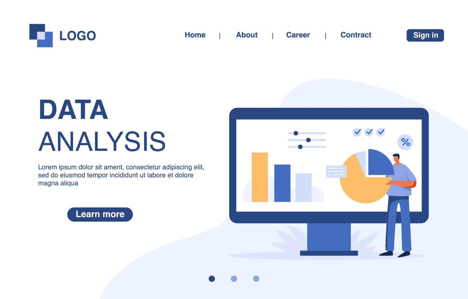 Data analysis landing page with business analysts. Vector illustrations for web development. flat character