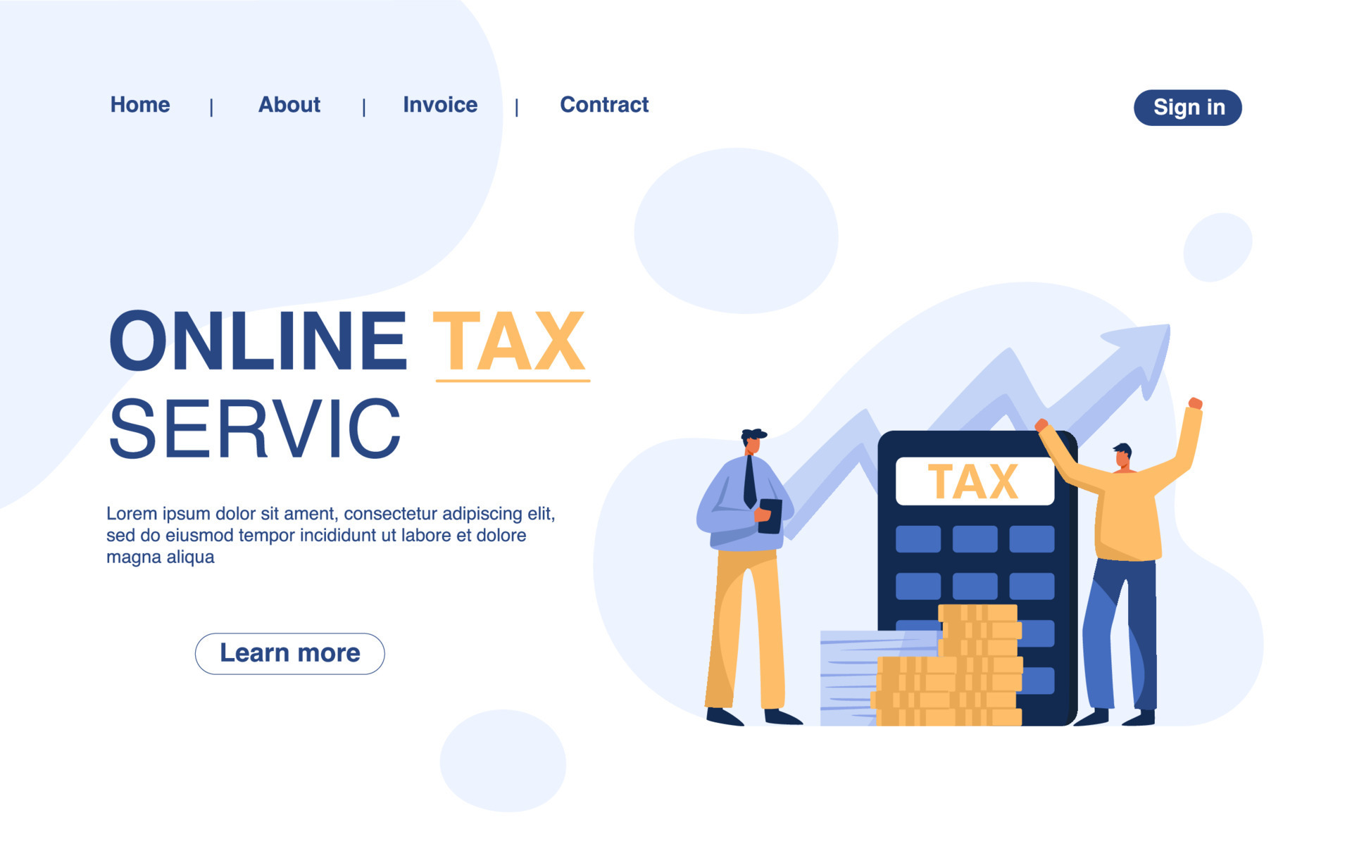Online tax service landing page. Concept for banner, website design or