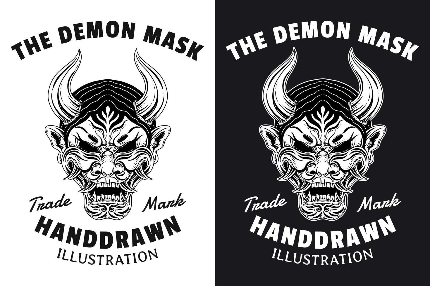 conjunto calavera arte oscuro máscara japonesa diablo demonio estilo de grabado dibujado a mano vector