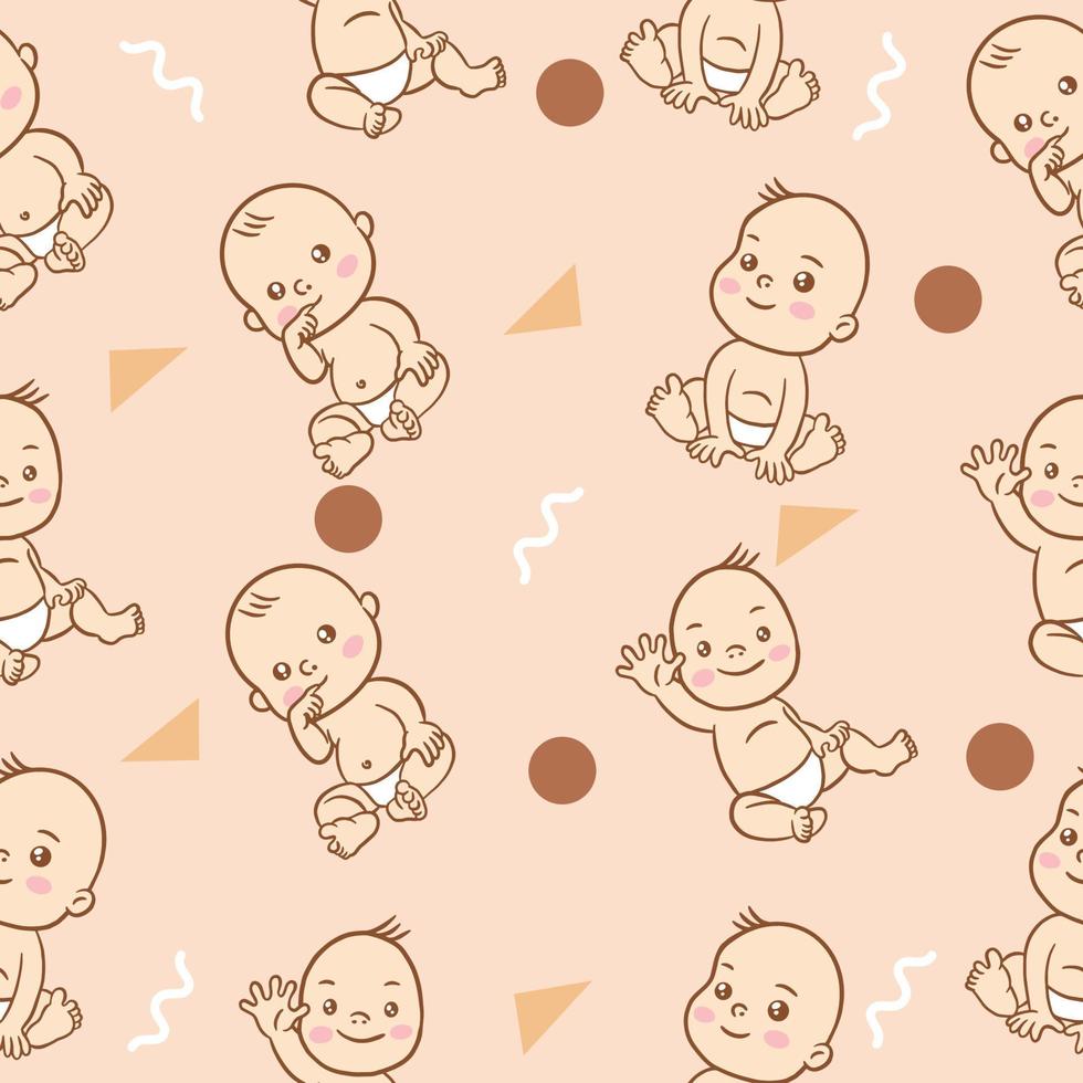 Set Cute Baby Babies Boy Cartoon Flat With Abstract Brown Object Collection Illustration Lite Pink. vector